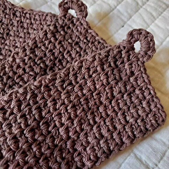 3 CROCHET DISHCLOTH WASHCLOTH 100% COTTON HANDMADE NEW DARK BROWN SET GIFT - Picture 4 of 5